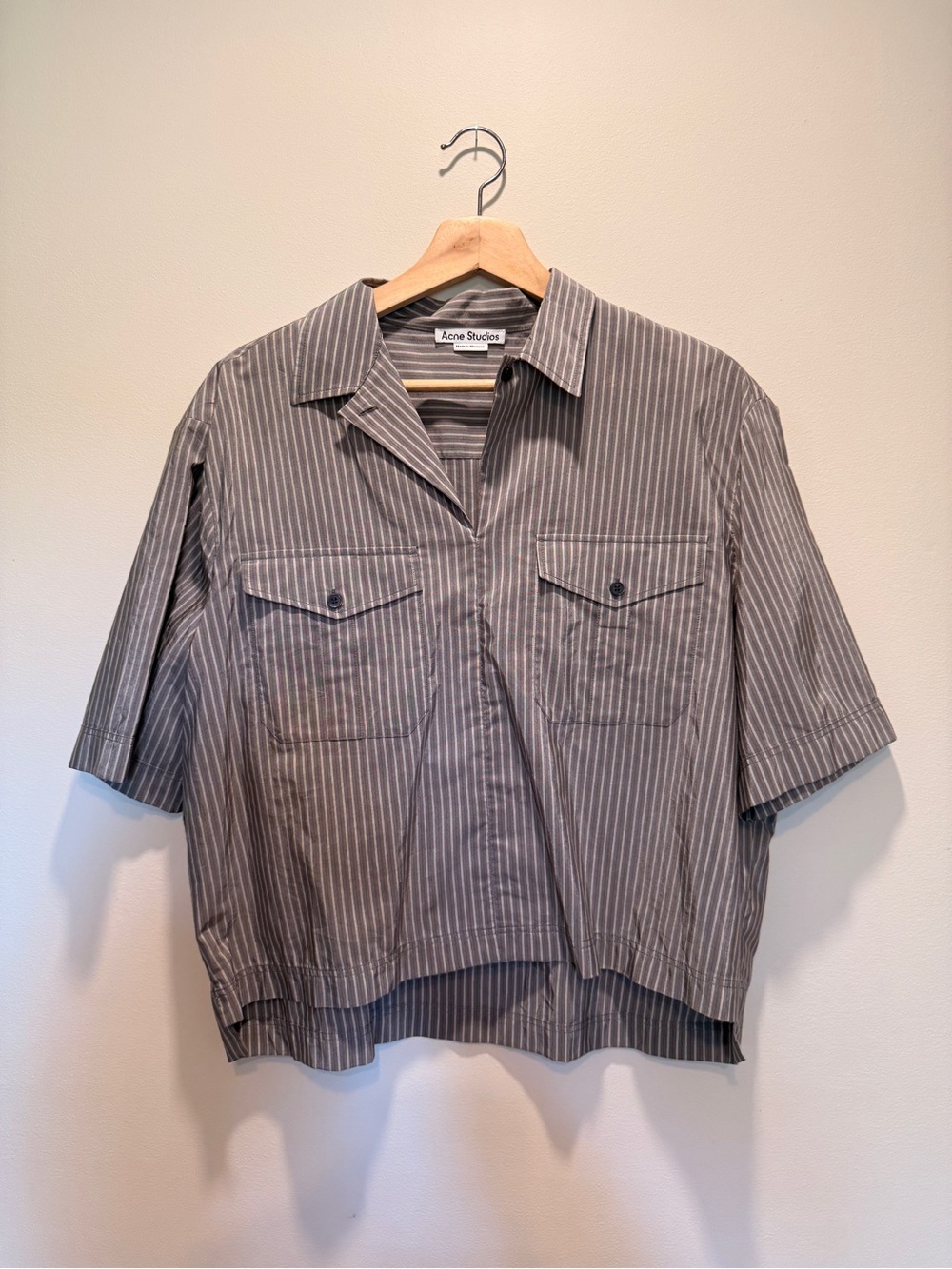 Acne Studios Grey Striped Short-Sleeve Shirt